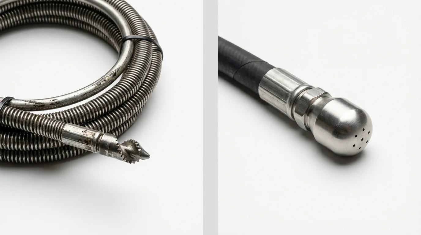 Drain snake cable and hydro jetting nozzle used for drain cleaning in Springfield, CO