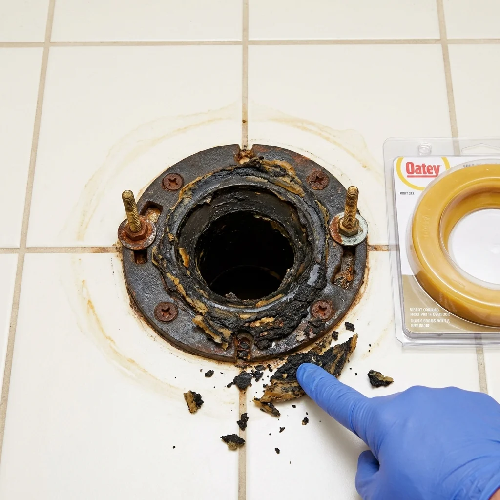 Failed wax ring showing water seepage at the base of a toilet in a Springfield, CO home